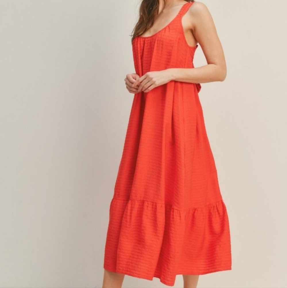 Lush Flowy Long Dress Sleeveless Maxi Red Orange Cotton Bohemian Boho Hippie L - Picture 9 of 11